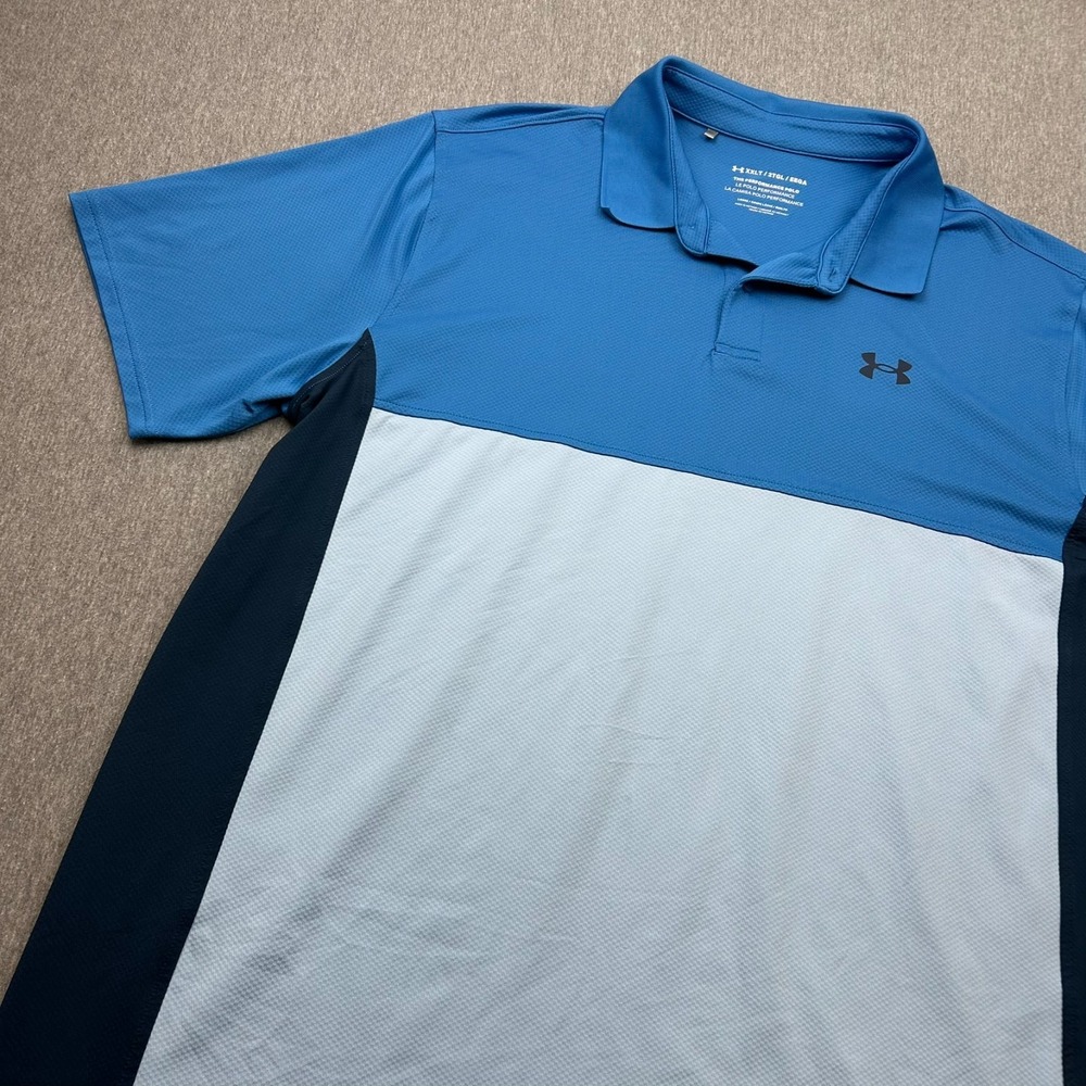 Under Armour Performance Polo Shirt Mens XXLT Golf Blue Colorblock 1370109